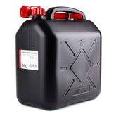 Svart bränsledunk på 20 liter med tratt
