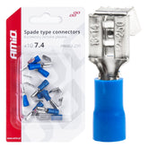 Blå isolerade flatstift 7,4/6,3 mm i set med 10 st.