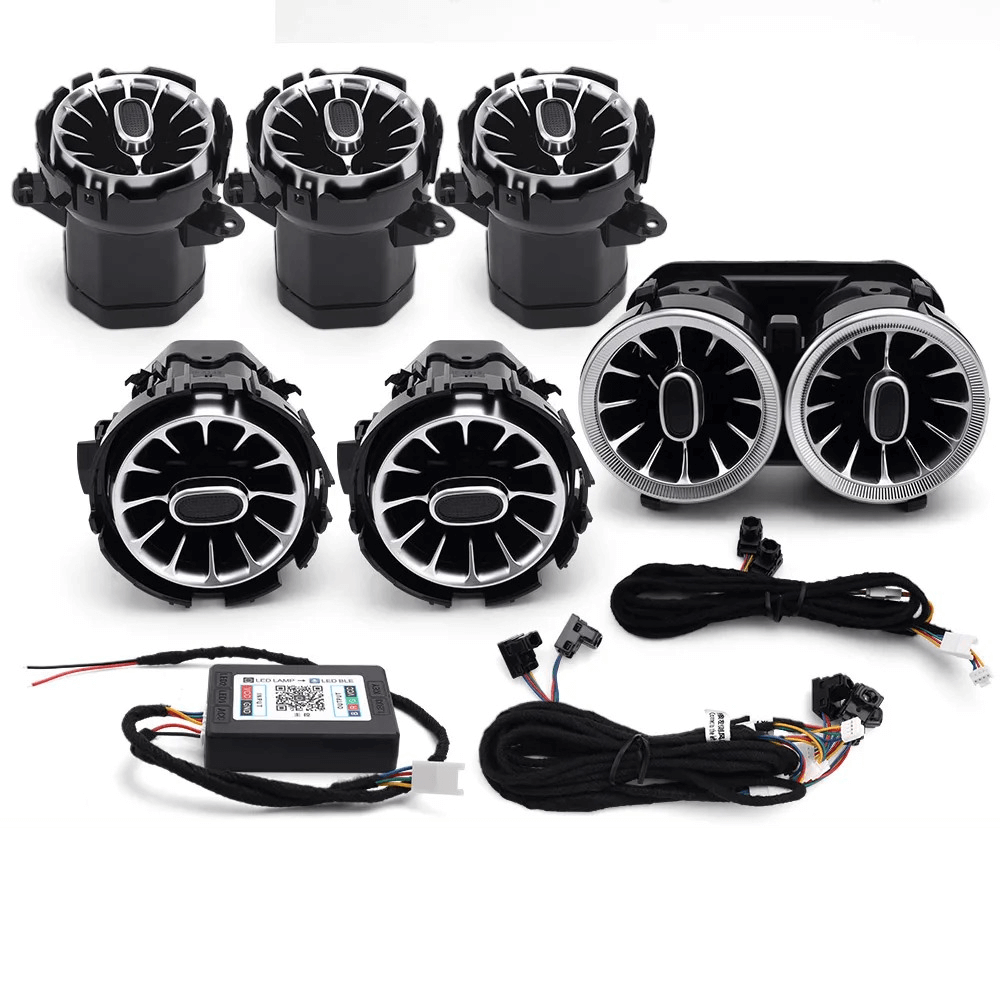 Omgivningsbelysning för luftmunstycken - Mercedes A/CLA/C/E/GLC 15-25 set med ljusdelar och kablar.