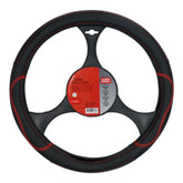 Carpoint rattöverdrag i PU-läder, svart med röda detaljer, 37–39 cm