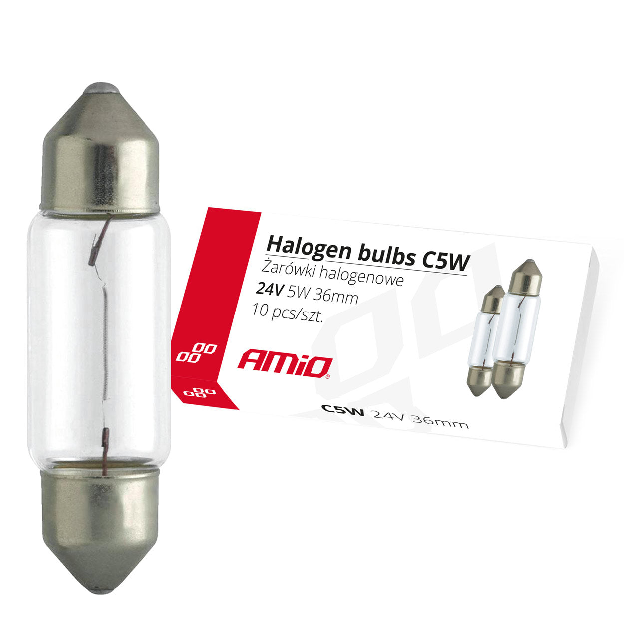 10 C5W festoonhalogenlampor på 36 mm med 24V och 5W