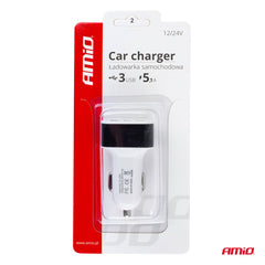 Vit USB-laddare för bilens 12/24 V-uttag