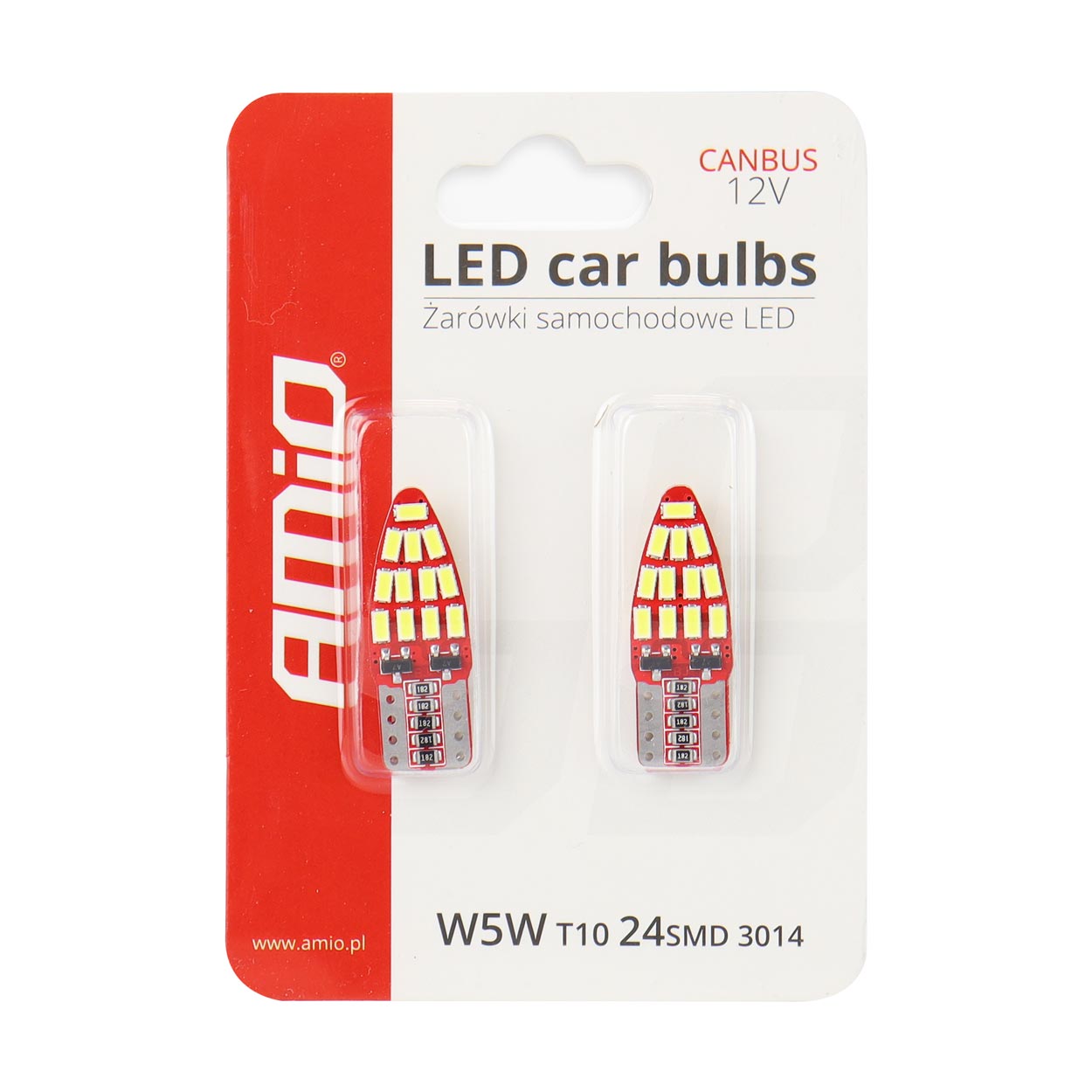 LED-lampa T10e W5W med CANBUS och mått på 28 x 10 mm