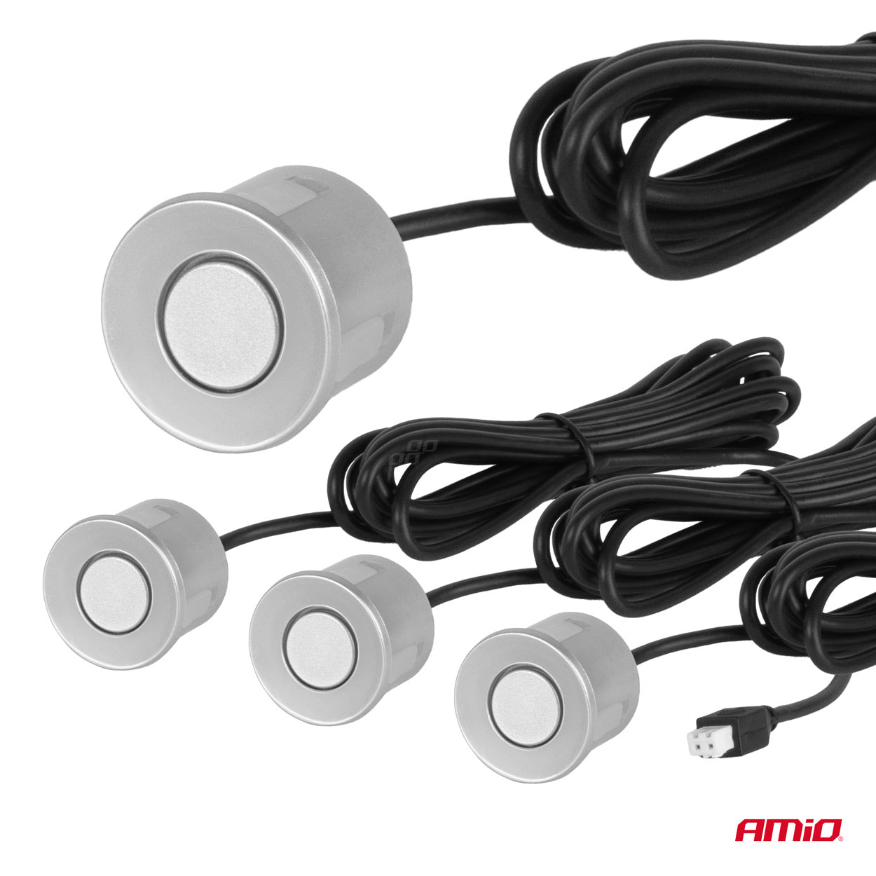 Set med fyra silverfärgade parkeringssensorer