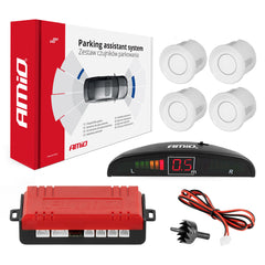 Parkeringsassistent med LED-display och fyra vita sensorer