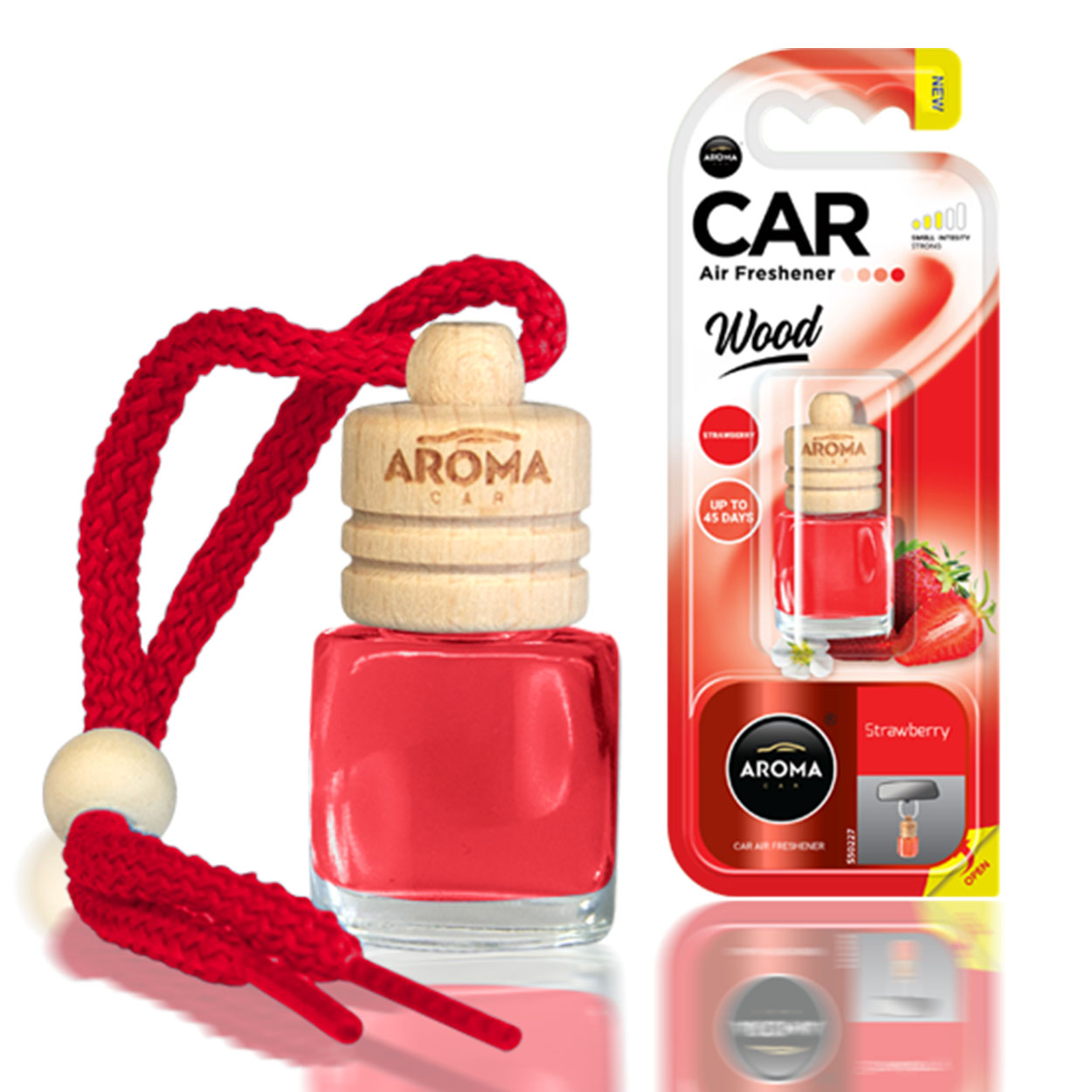 Aroma Wood Strawberry billuftfräschare med glasflaska och träkork