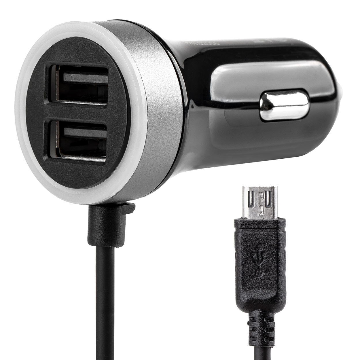 USB-billaddare för bil med microUSB och två USB-portar