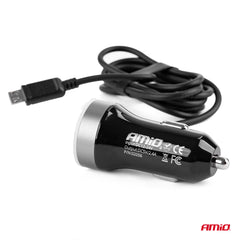USB-billaddare med microUSB och två USB-portar