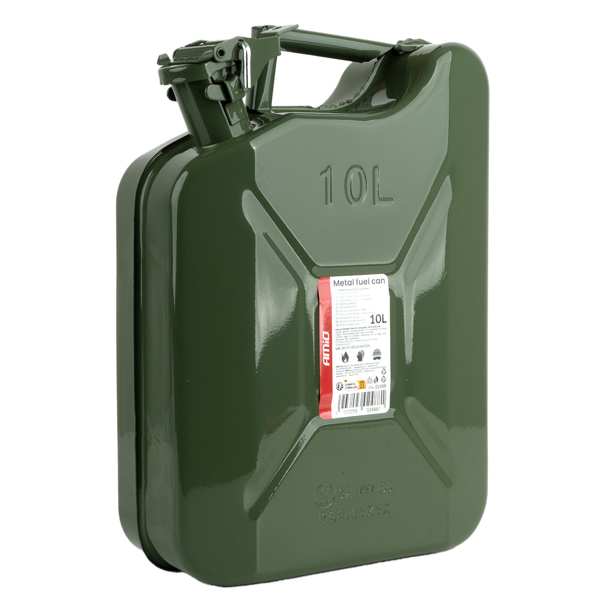 Grön bränsledunk i metall på 10 liter