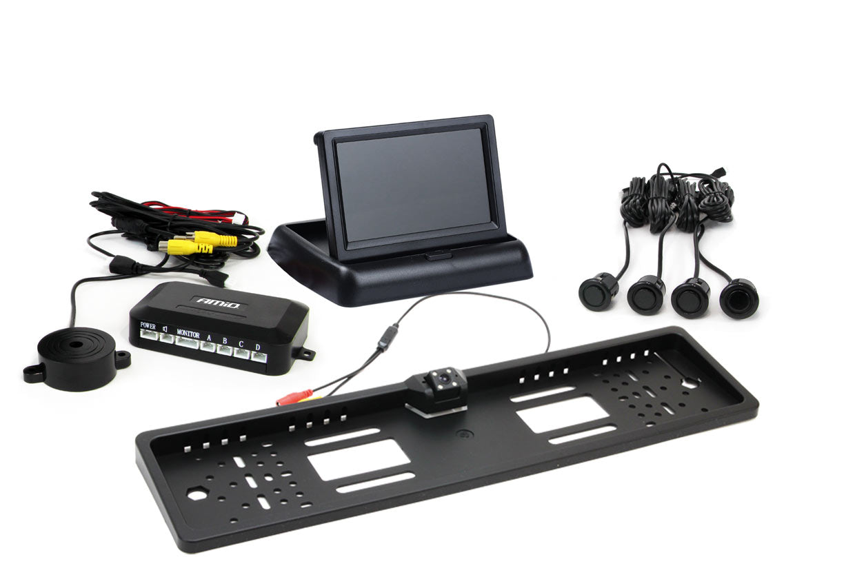 Parkeringssystem med 4,3 tommer display, kamera og fire sensorer