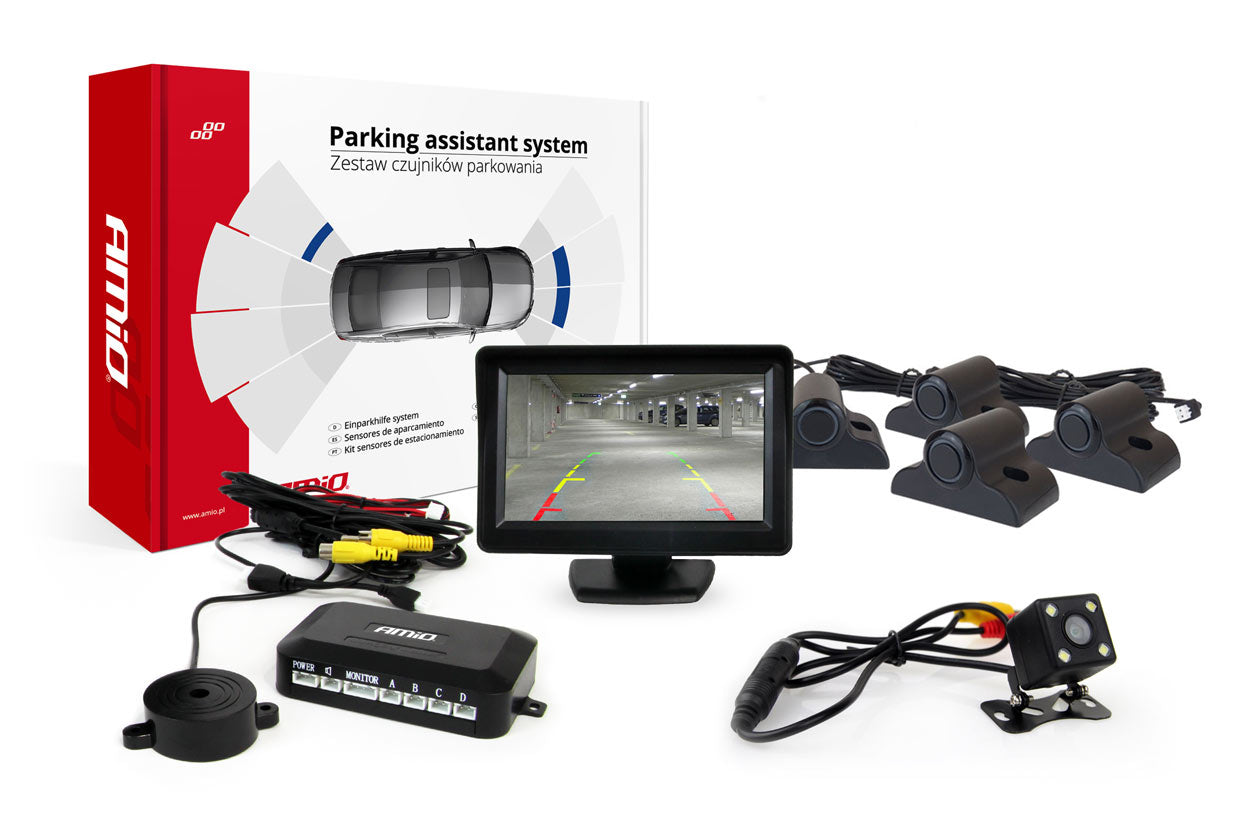 Parkeringsassistent med 4,3 tommer display, kamera og fire sensorer