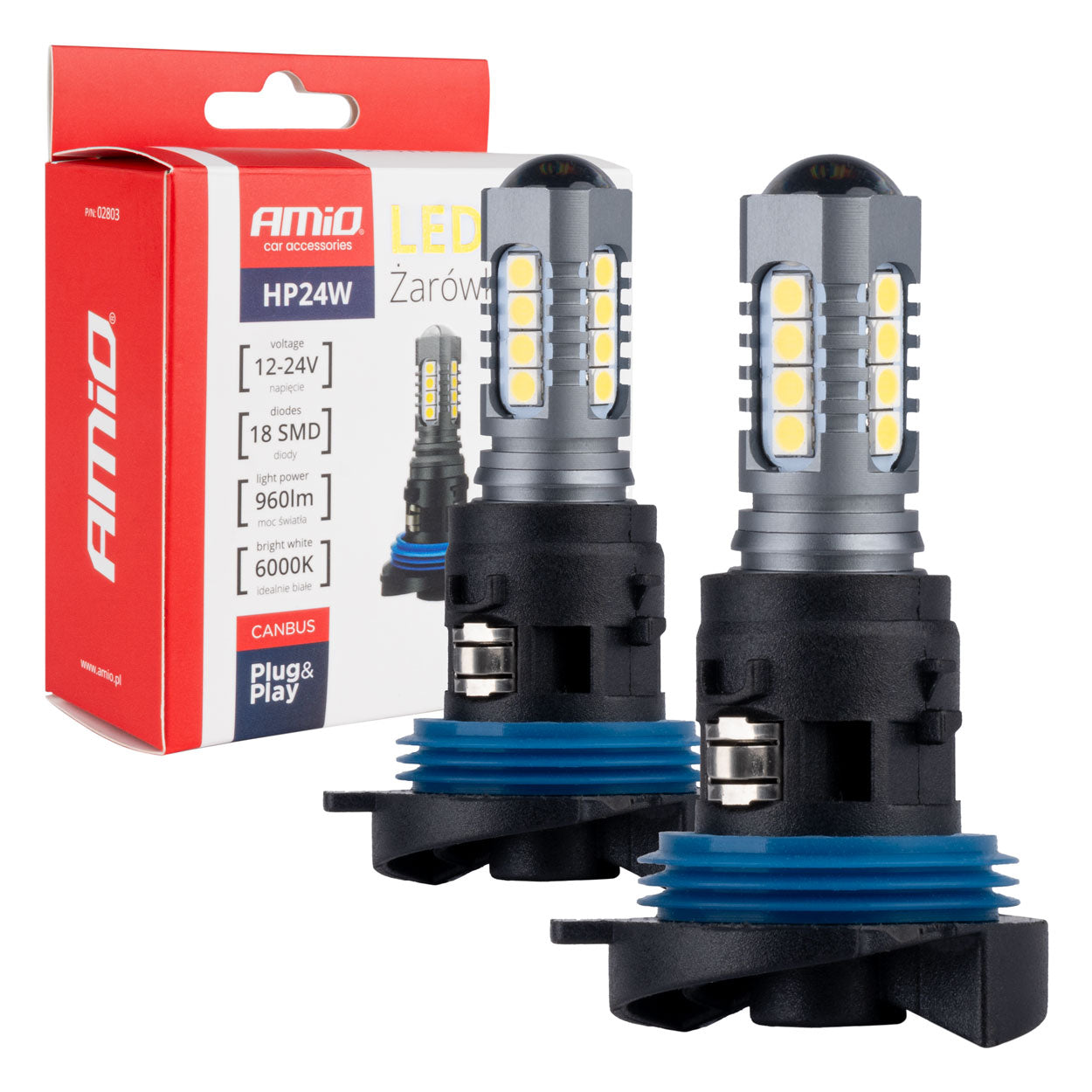 HP24W LED-lampa med 18 SMD-LED och 6000K vitt ljus