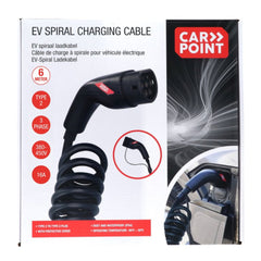Carpoint spiralladdkabel för elbilar Type 2 till Type 2, 16 A, 3-fas, 6 meter 