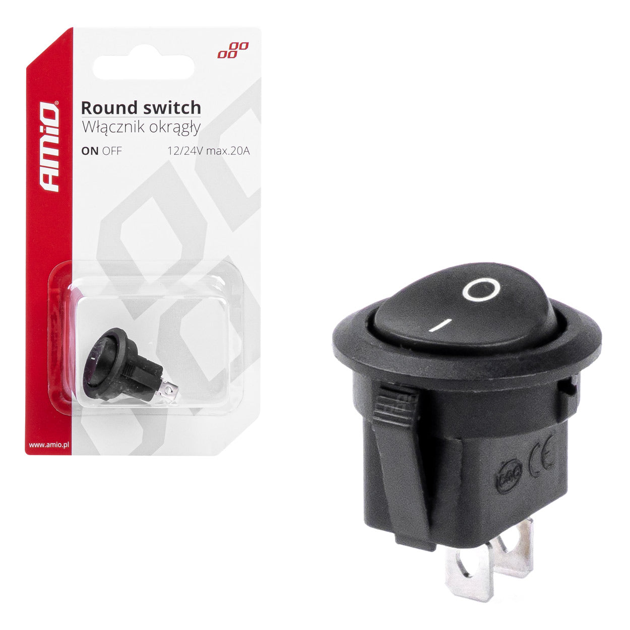 Rund svart strömbrytare 12 V 20 A