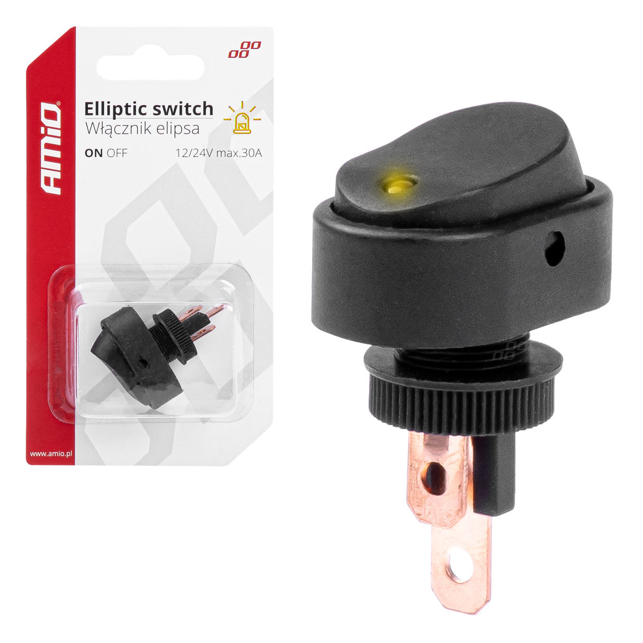 Elliptisk svart kontakt med gult ljus för 12/24 V