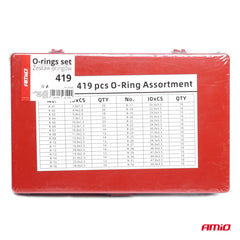 O-ringar sorterade i plastbox