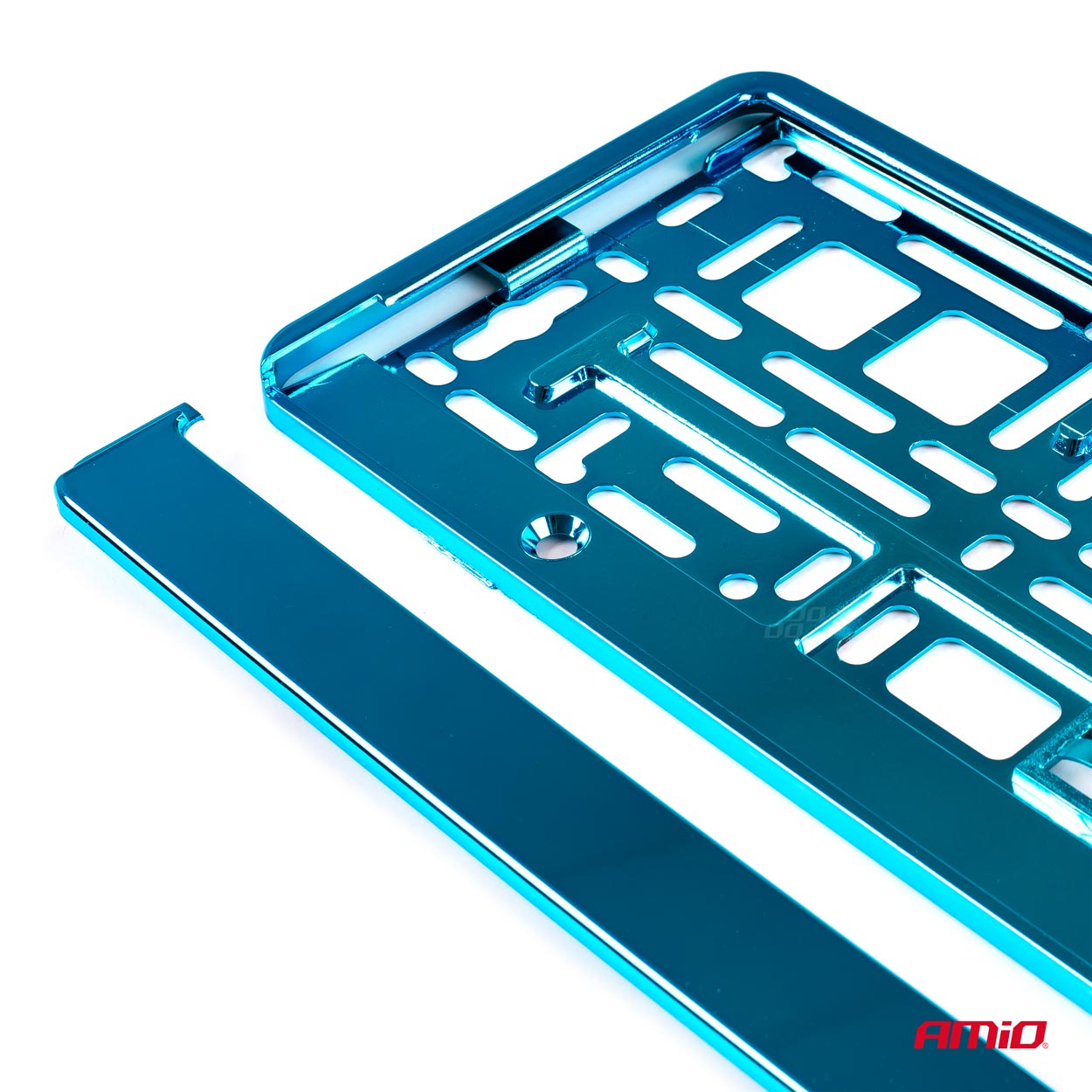 Registreringsskyltsram i plast med turkos metallic-finish