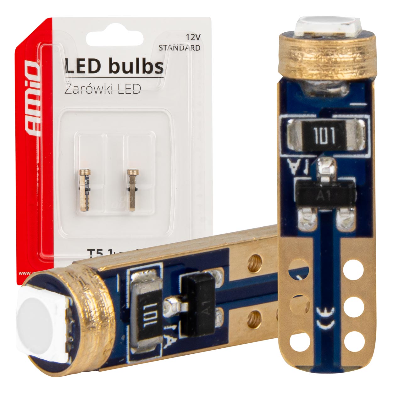 Blå T5 LED-pærer til 12 V, 0,5 W og 18 x 5 mm
