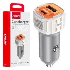 Hvid USB-billader med USB-A- og USB-C-port