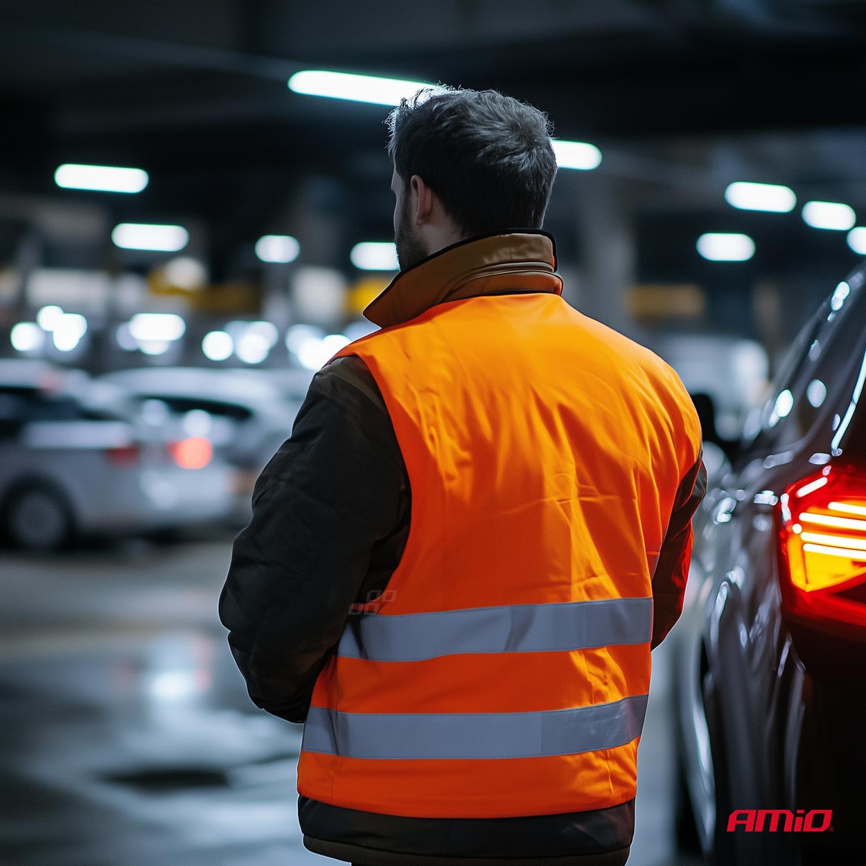 Orange refleksvest med reflekterende bånd