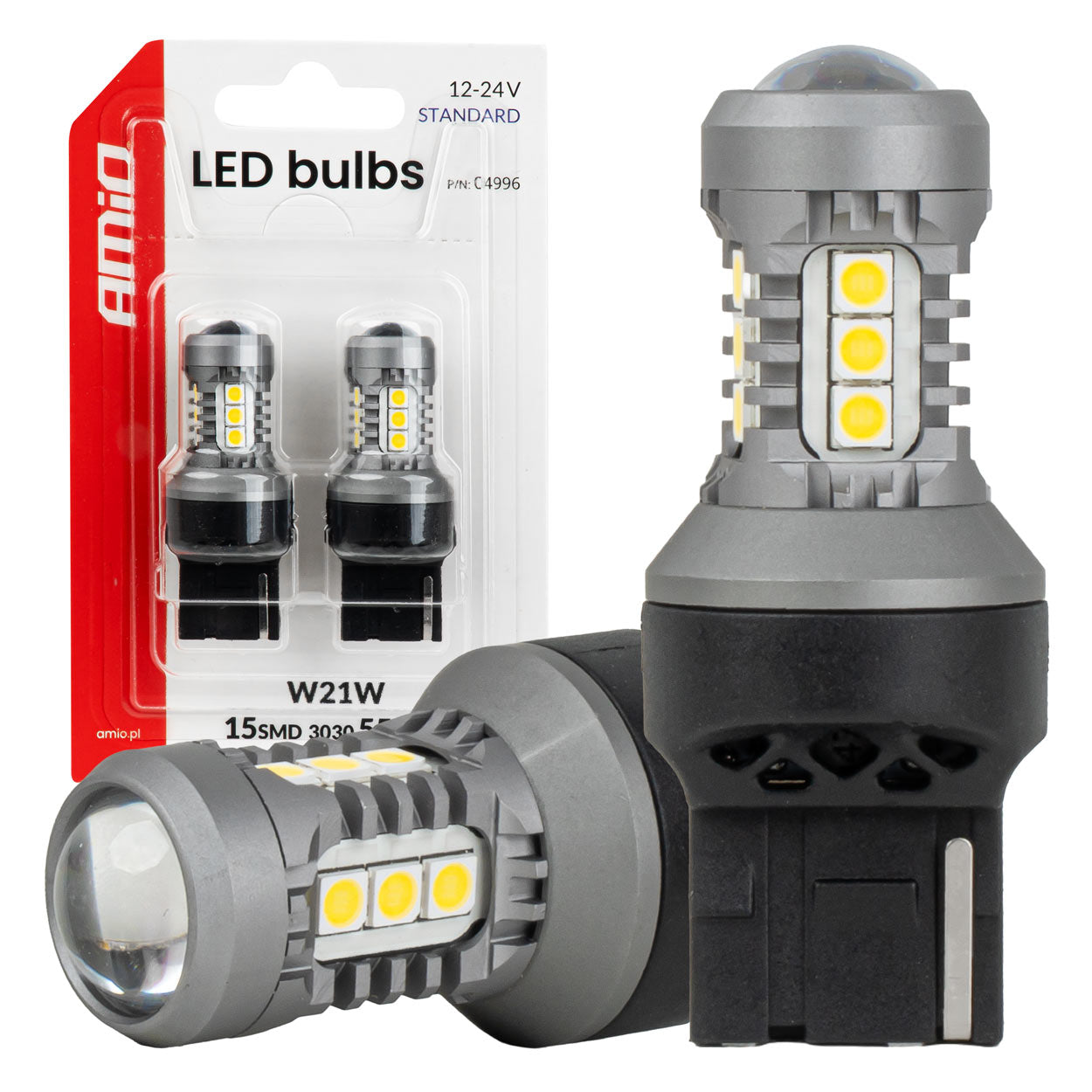 LED-lampa 7440 W21W med 15 SMD 3030-LED och vitt ljus