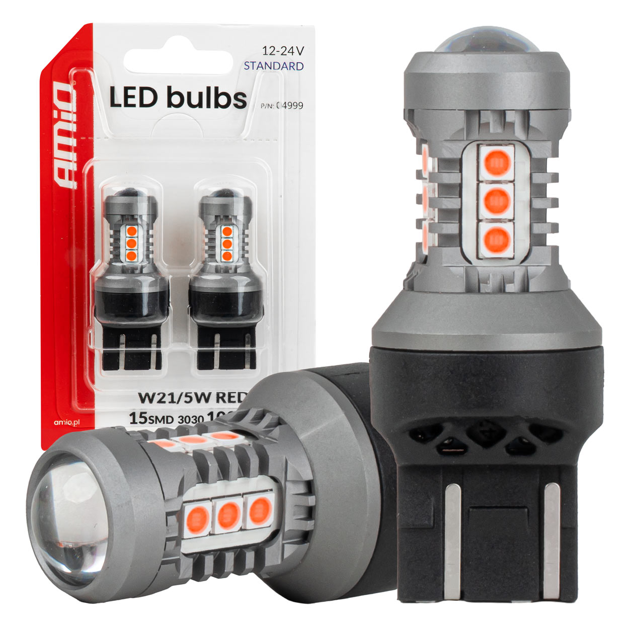 Röd LED-lampa 7443 W21/5W med 15 SMD-LED