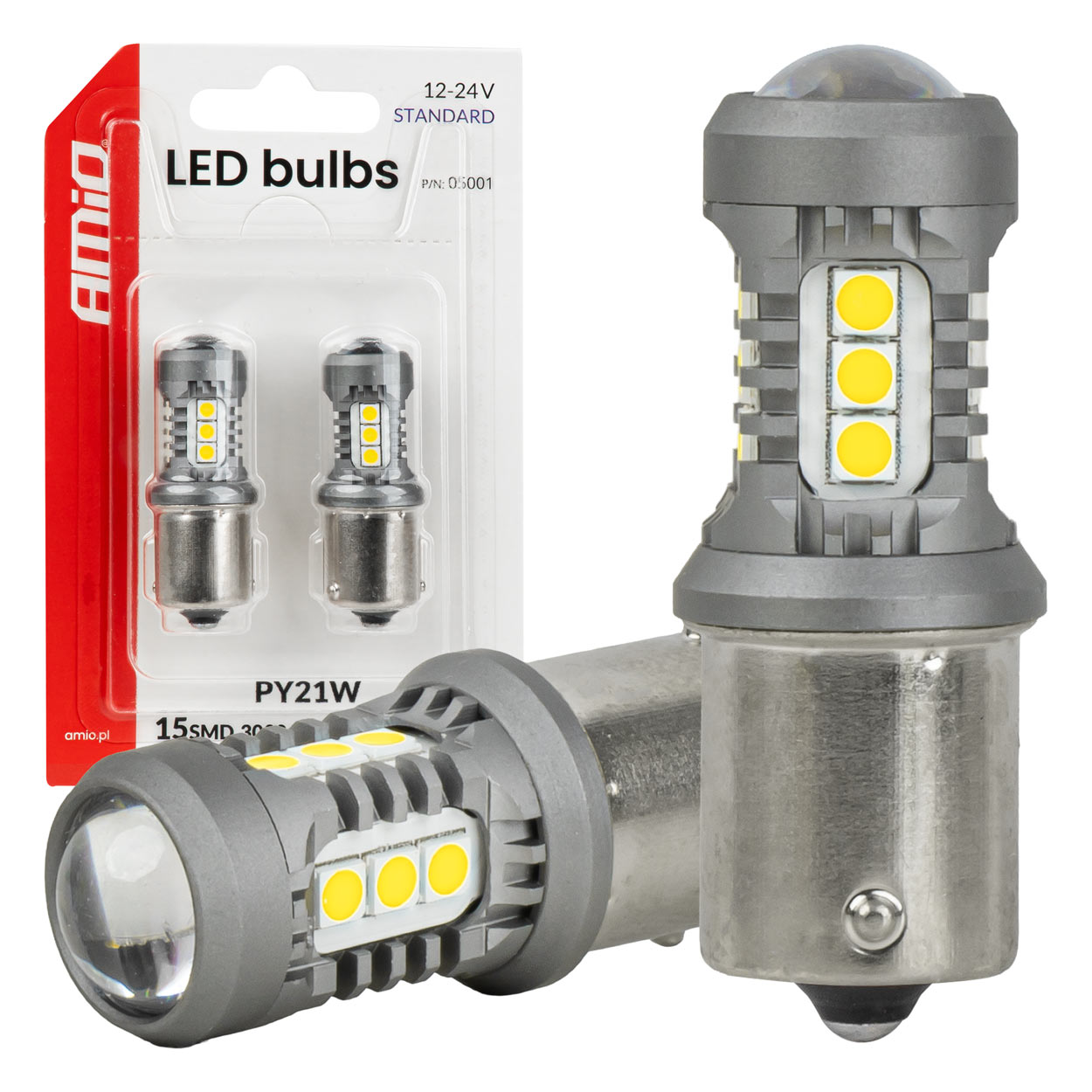 LED-lampa med BAU15S/PY21W-sockel för 12/24 V