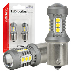 LED-lampa med BAU15S/PY21W-sockel för 12/24 V