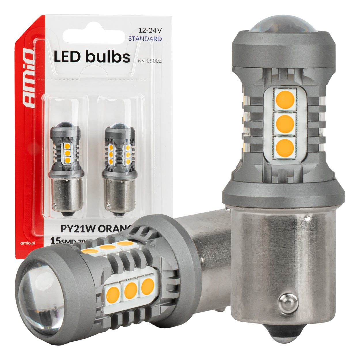 Orange LED-lampa med BAU15S/PY21W-sockel