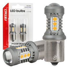 Orange LED-lampa med BAU15S/PY21W-sockel