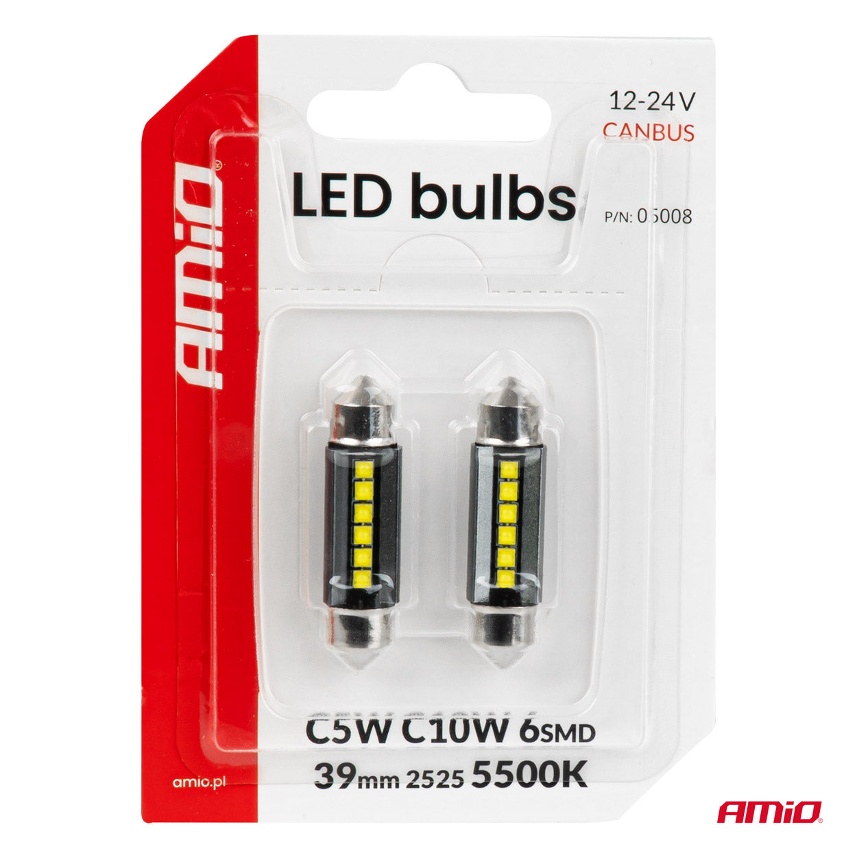 Vit 39 mm LED-lampa med CANBUS för fordon