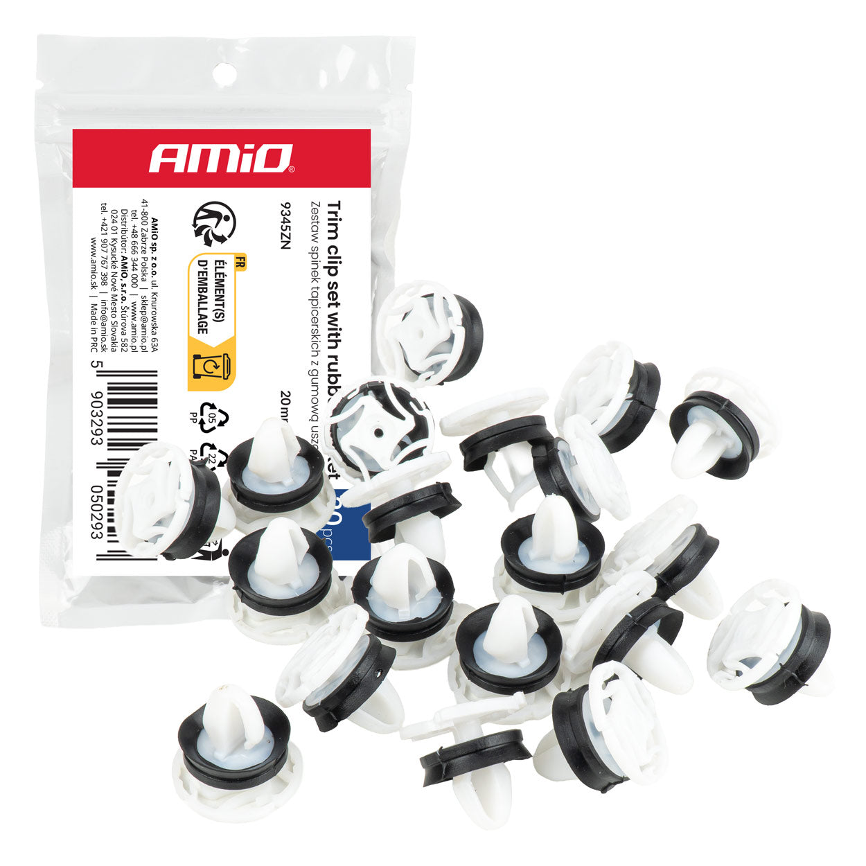 Klädselclips med gummitätning, 20 mm och 9 mm, 20 st.
