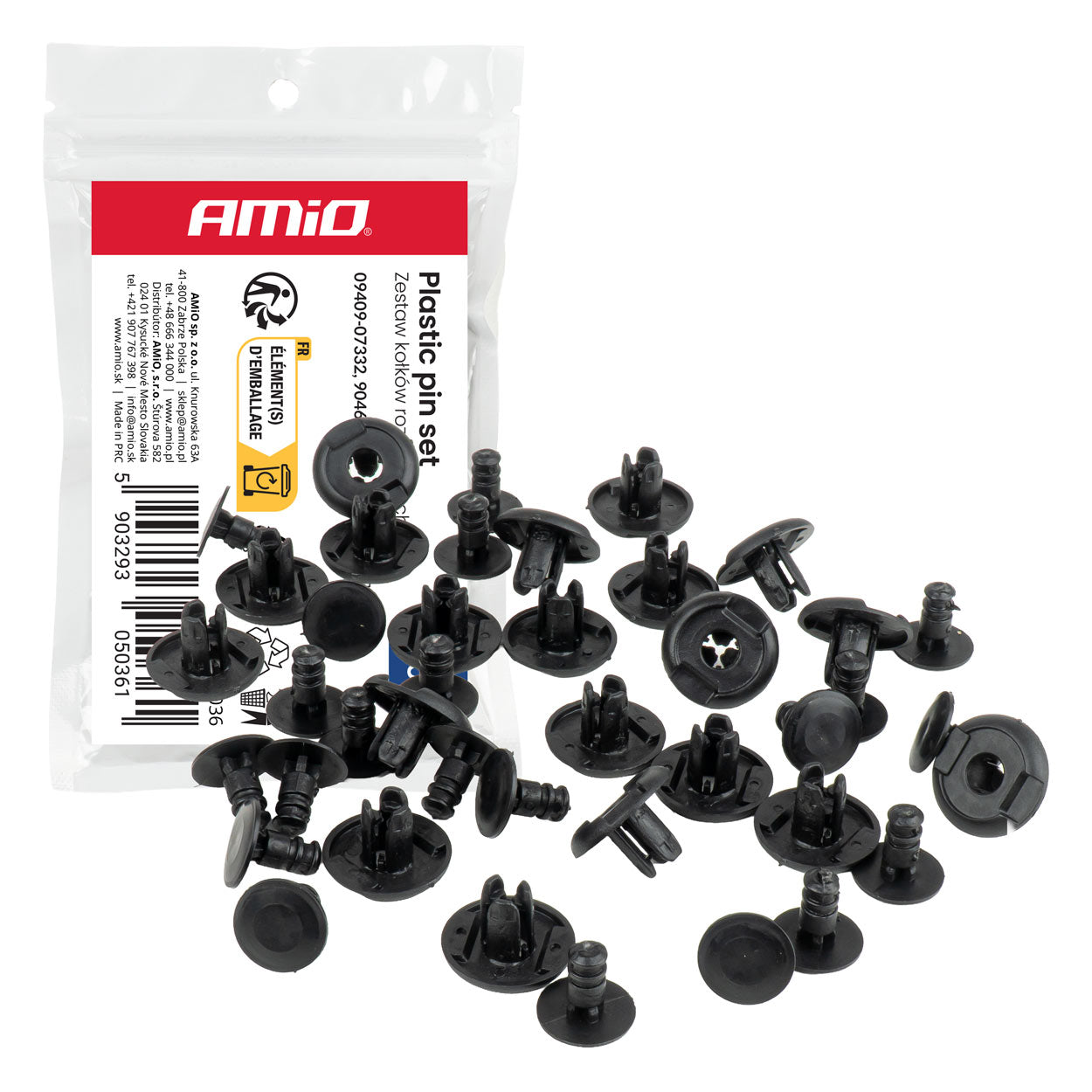 Set med 20 expansionsclips i plast, 10 mm långa och 6,5 mm i diameter