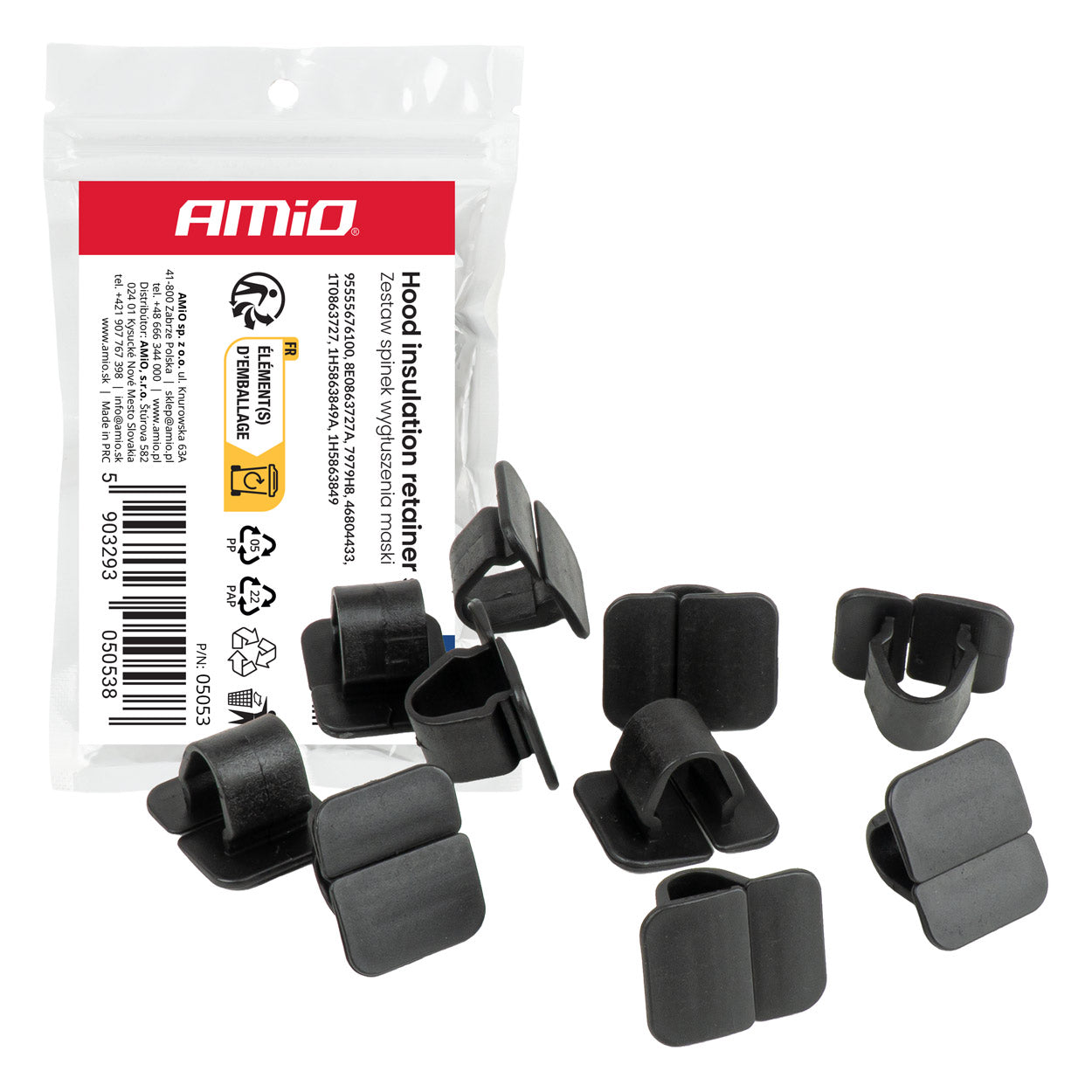 Set med clips för isolering under motorhuven