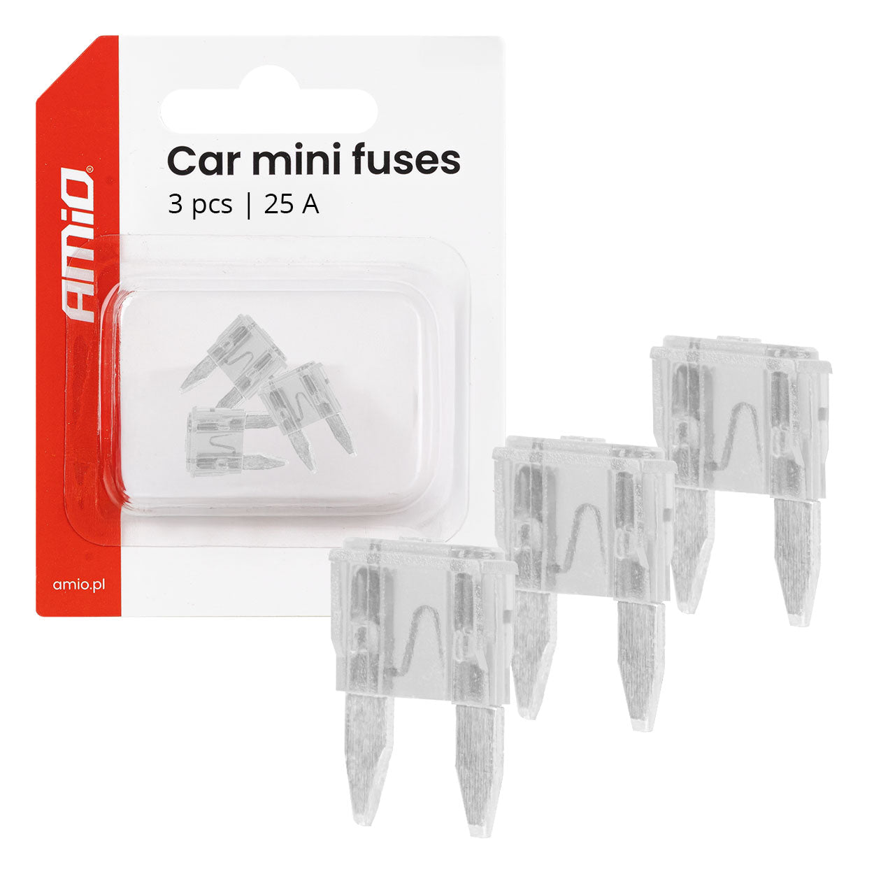 MINI-bilsäkringar 25A i set med 3 st.
