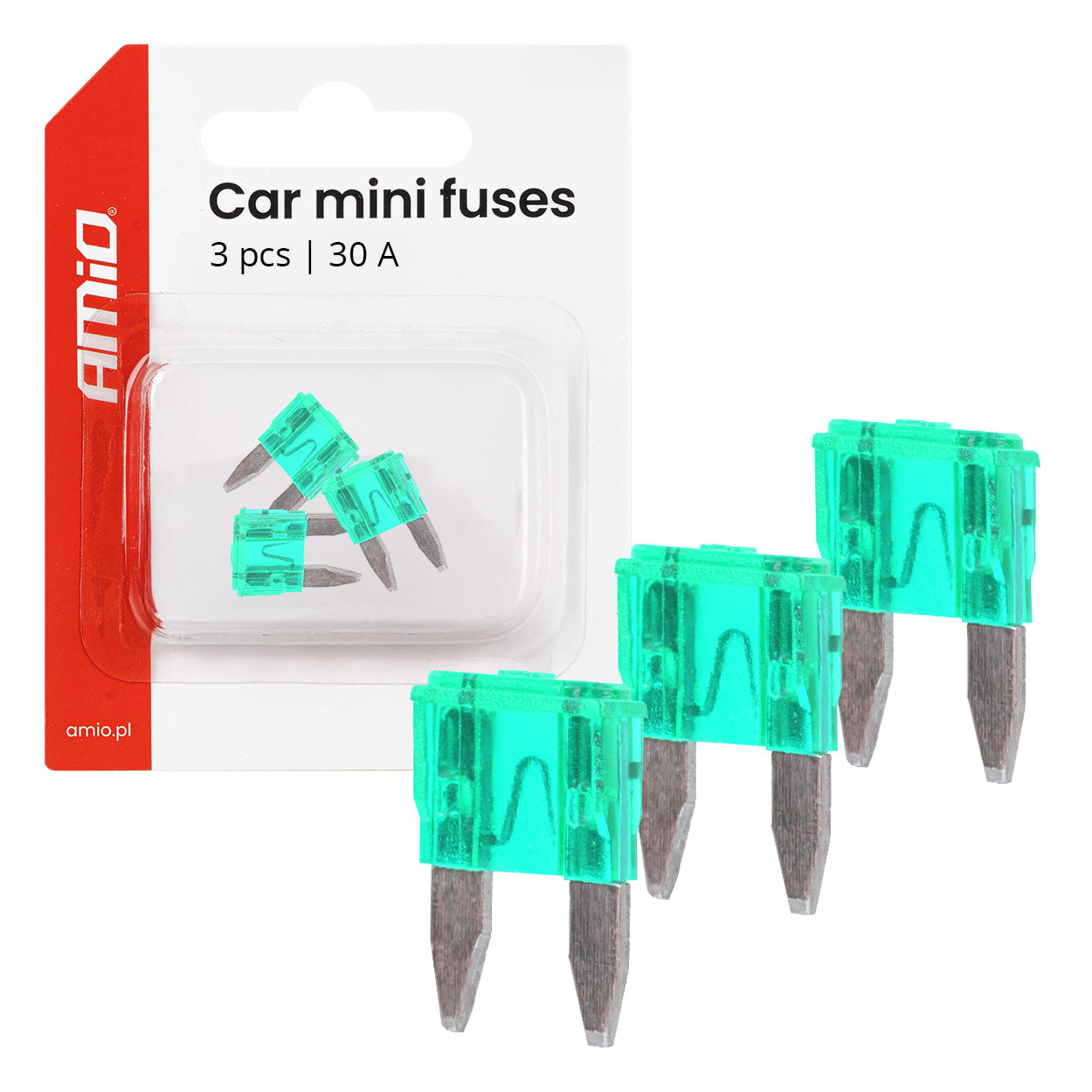Tre MINI-bilsäkringar på 30A i blisterförpackning