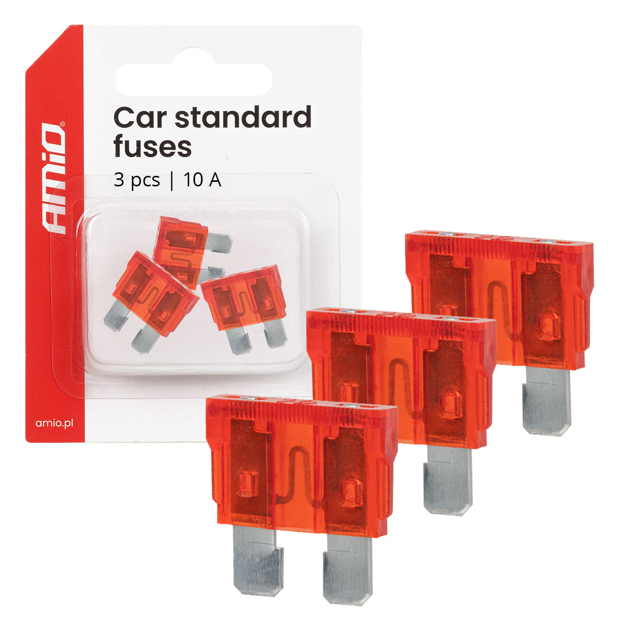 STANDARD bilsäkringar 10A i set med 3 st.