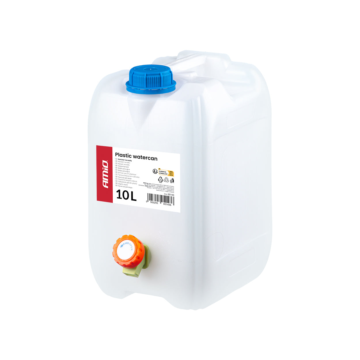 Vit vattendunk på 10 liter i HDPE-plast med kran