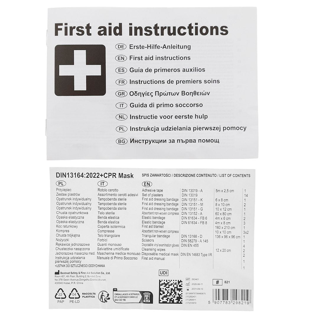 Första hjälpen-kit DIN 13164 med munstycke