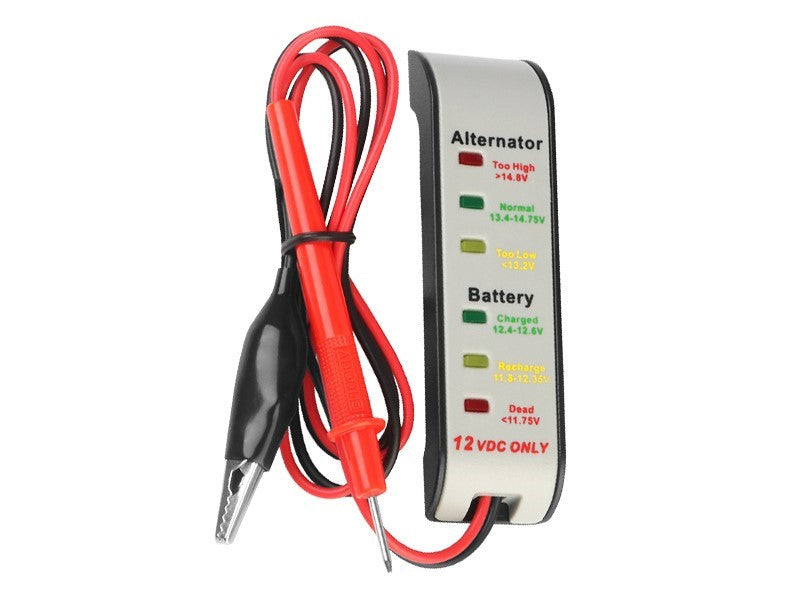 12V batteri- och generatortestare med krokodilklämma och prob