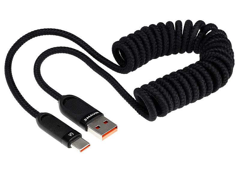 WAYME USB-C laddkabel med spiraldesign i svart, 50–180 cm