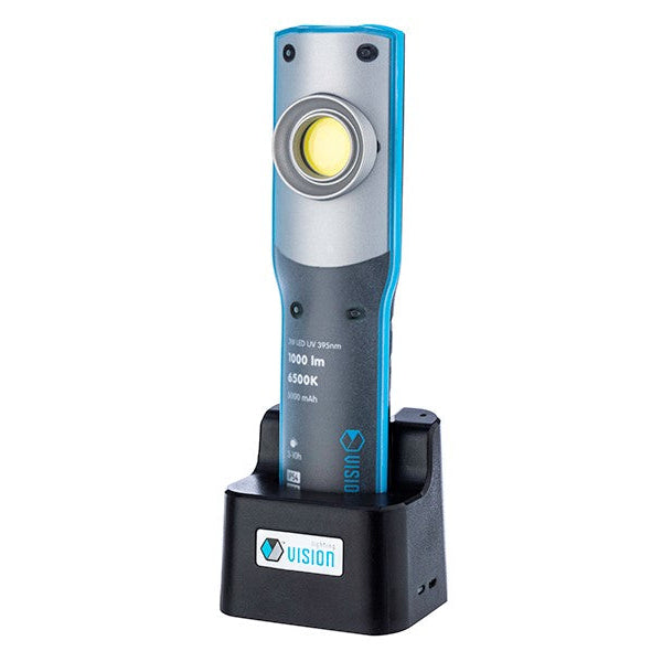 Uppladdningsbar arbetslampa från VISION med 10W COB LED och UV 395 nm