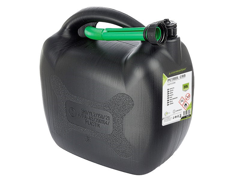 Oval bensindunk i plast 20 liter i svart med lock