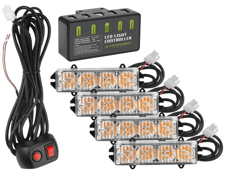 CARMOTION varningsljus 12V 16W set med 4 st och fjärrkontroll
