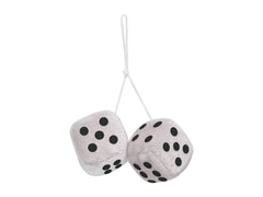 Plys terninger til bil – hvide fuzzy dice 6 x 6 cm