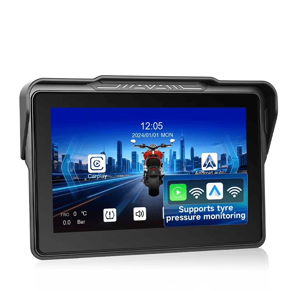 7” motorcykelskärm med CarPlay, Android Auto, AirPlay och TPMS 