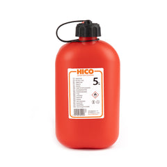 Röd bränsledunk i plast på 5 liter