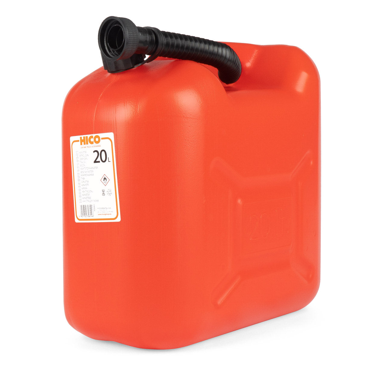 Röd plastdunk för bränsle på 20 liter