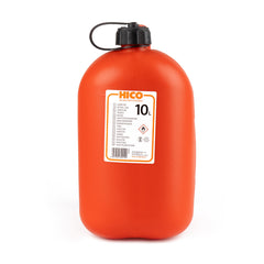 Röd plastdunk på 10 liter med tratt