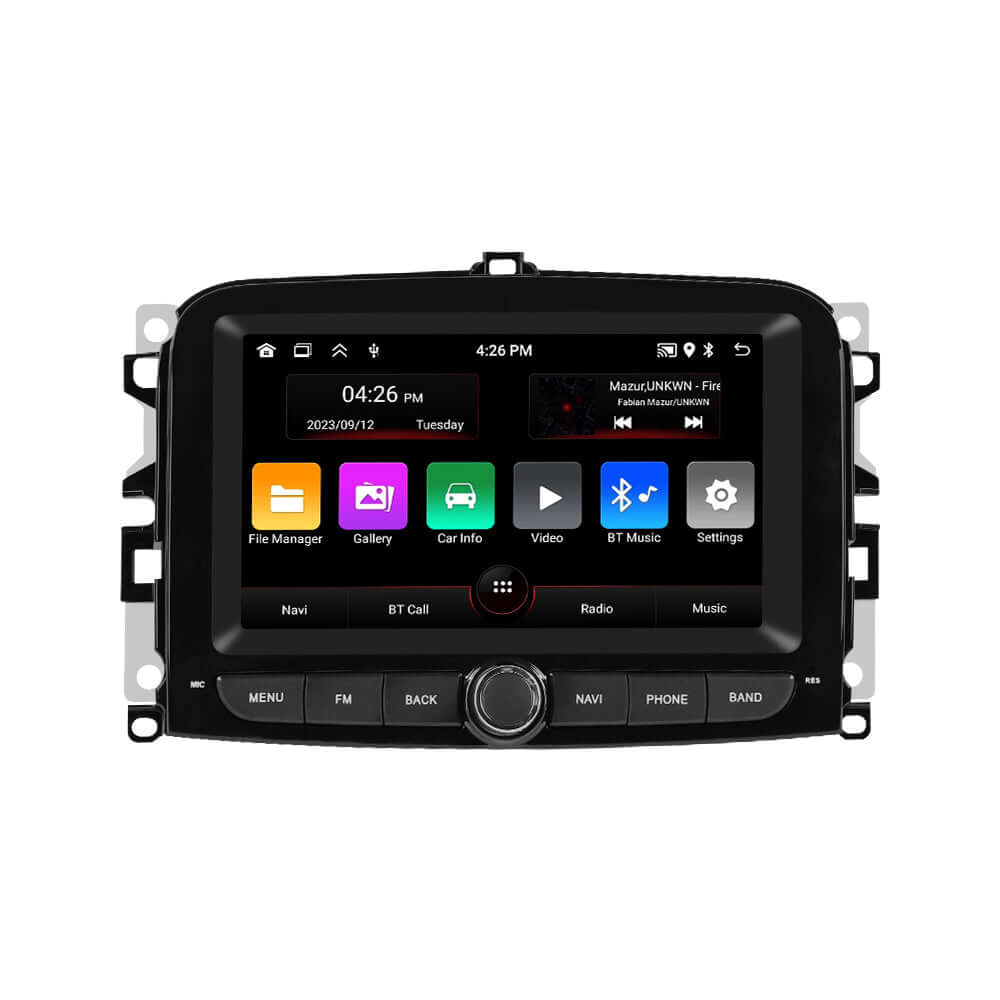 Fiat 500L 13-19 – 7" radio med Apple CarPlay och Android Auto med användargränssnitt och funktioner.